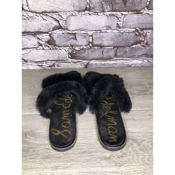 Sam Edelman Griselda Black Faux Fur Strap Slides Sandals Women’s Sz 9M US/39EU - Picture 7 of 15